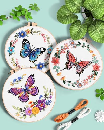 ERKOON 5 Sets Embroidery Kit for Adult Beginners Butterfly Cross Stitch - Image 4