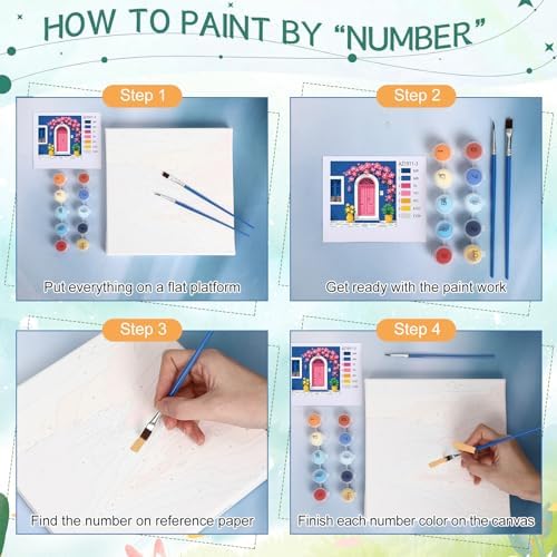 Nezyo 8 Sets 8 x 8 Inch Paint by Numbers Kit for Adult Beginners with Wooden Easels Acrylic Paint by Number Landscape Paintings Kits for DIY Party Home Decor Gift(Town) - Image 6