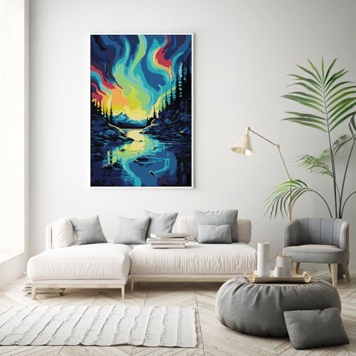 Framed Paint by Numbers Kit for Adults Beginner 8x12 Inch, Starry Night Adult Paint by Number Kits on Canvas, DIY Acrylic Watercolor Landscape Oil Paint by Number for Adults for Home Decor Gift - Image 2