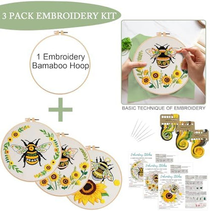 Nuberlic 3 Pack Embroidery Kit for Beginners with Bee Pattern - Image 2