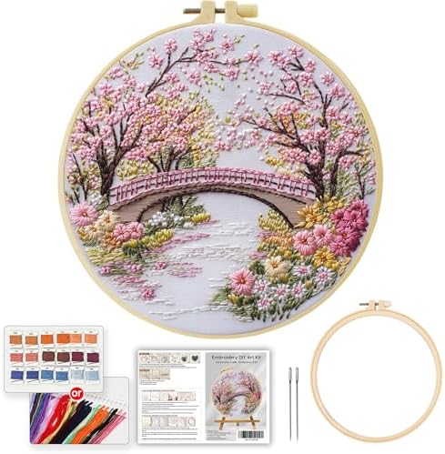 ZuoAnLF Cherry Tree DIY Embroidery Starter Set for Adults Beginner Hand Embroidery Needlepoint KitsIncluding Stamped Cloth, Bamboo Hoop, Color Threads, Needles - Image 2
