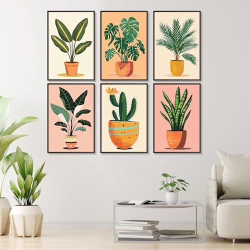 6 Pack Paint by Numbers Kit for Adults, Potted Green Plant, 8x12 Inch - Image 2