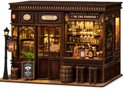 Corner Tavern Book Nook Kit for Adults, DIY 3D Wooden Puzzle with LED Light by Unknown