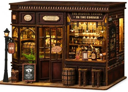 Corner Tavern Book Nook Kit for Adults, DIY 3D Wooden Puzzle with LED Light by Unknown