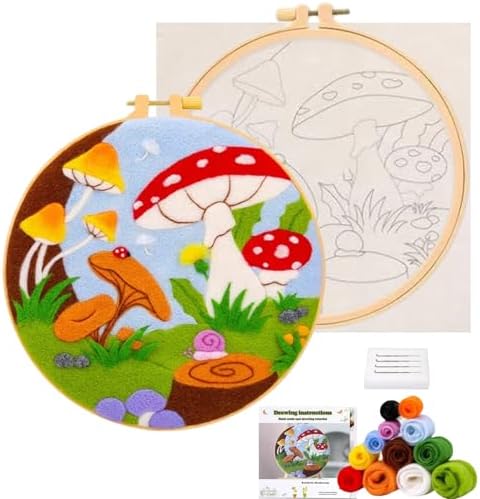Wonafa Needle Felt Starter Set,Wool Needle Felt Starter Kit, Beginner Needle Felt Kit with Wool Felt Felt Needles, Photo Frame, Foam Mat, Felt Cloth and Instructions (Mushroom World) by Wonafa