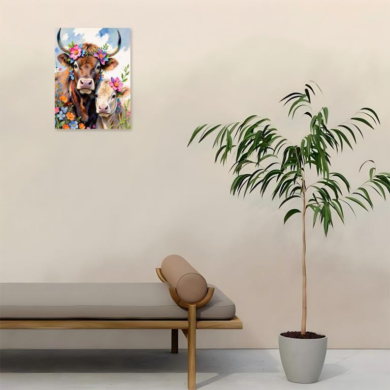 Sceorixa Cow Paint by Numbers Kit for Adults - DIY Floral Cow and Calf Painting on Canvas 16x20 Inches, Acrylic Paint Set, Suitable for Beginners, Art for Home Decoration or Gifts， Unframed - Image 4