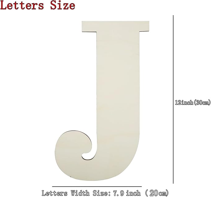 Big Unfinished Wooden Letters for Wall Decor 12 Inch Large Wooden Alphabet Blank Unfinished Wooden Letters for Craft Projects Birthday Party Wedding Wine Bar Sign - J