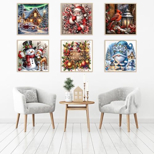 NEGEKFKX 6 Pack Christmas Paint by Numbers Kit for Adults Beginner,Winter Easy Adult Paint by Number Kits on Canvas DIY Painting for Beginners Art by Numbers for Home Wall Decor 10x10 Inch - Image 2