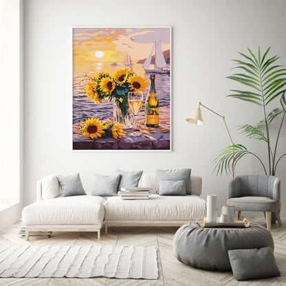 Possoco Paint by Numbers Kit for Adults Beginner, Sunflower Adult Paint by Number Kits on Canvas, Landscape DIY Acrylic Watercolor Oil Paint by Number for Adults Teens for Home Decor Gift 16x20 Inch - Image 2