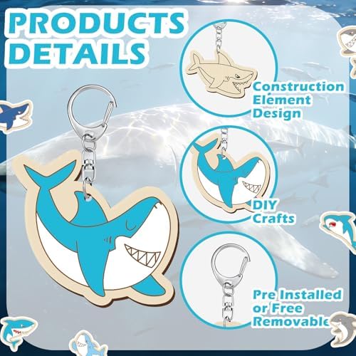 RattanView 24 Pcs Summer Shark Crafts Color Your Own Keychains - Image 3