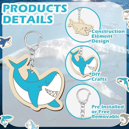 RattanView 24 Pcs Summer Shark Crafts Color Your Own Keychains - Image 3
