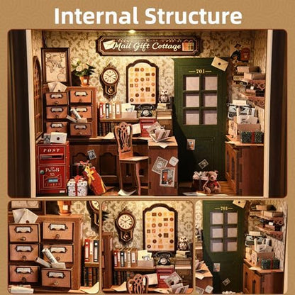 Book Nook Kit-3D Wooden Puzzle with LED Touch Control & Wall-Mountable Frame,DIY Miniature House for Beginners,Bookshelf/Tabletop/Wall Decor for Craft Lovers,Dollhouse Gift,Mail Gift Cottage - Image 5