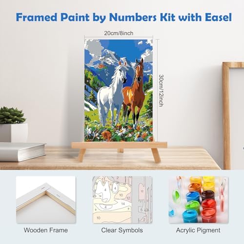 MOGTAA Paint by Numbers Kit for Adults with Frame, Horse Paint by Number Canvas, Mountains Paint by Numbers with Easel, DIY Flowers Scenery Oil Painting Kit for Home Wall Decor 8 x 12 Inch - Image 2