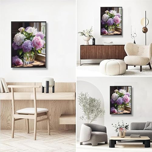 Peony Paint by Numbers for Adults with Framed Canvas - with Wooden Easel - Image 7