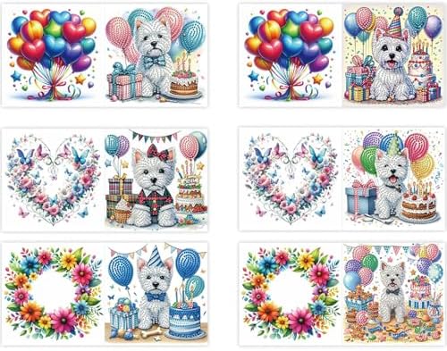 6 Pcs Diamond Painting Greeting Cards Kit Birthday Cake Dog Balloon with Envelopes, 5D DIY Special Shaped Rhinestone Art Card Making Kits for Adults, Holiday Blessing Postcards, Creative Craft Gifts - Image 5