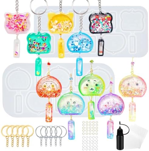 FUNSHOWCASE Wind Chimes Resin Shaker Molds Set Keychain Charms Pack of 68 Epoxy Silicone Trays Precision Tip Applicator Bottle Kit Bundle by FUNSHOWCASE