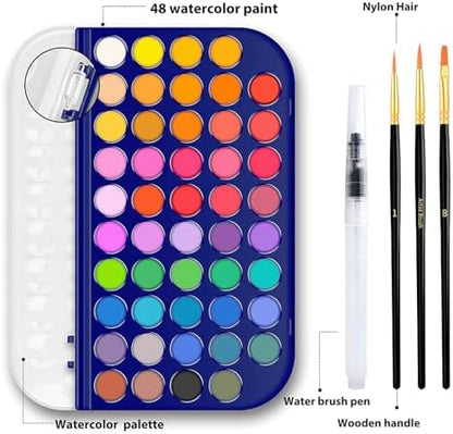 GETHPEN 48 Colors Watercolor Paint Set, 3 Brushes 1 Water Color Brush pen - Image 3