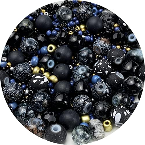 Assorted Glass Resin Beads Multi Size Colors Smooth Cracked Gravel Millet Spacer Beads for Bracelets Necklace Earring DIY Jewelry Making Craft(Black Series) by ChooseBeadsChooseHonkoolly