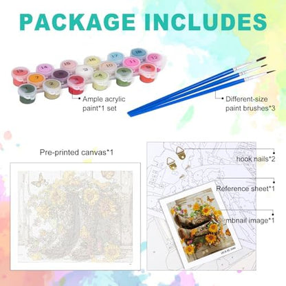 Paint by Numbers Kit for Adults, Cowgirl Boots Sunflower, 16 x 20 Inch - Image 4