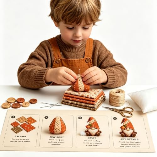 3D DIY Animal Patchwork Sewing Kit, Handmade Fabric Craft Set for Gnome and Cat Decor, Suitable for Adult Beginner DIY Projects (Orange) - Image 2