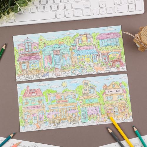 Birthday Coloring Cards, 4 Unique Blank Greeting Card Set with Streetscape, Season&Storefront, DIY Art Craft for Kids, Adults, Holiday Gift Ideas for Mom, Friends, Thank You&Greeting Card Collection - Image 5