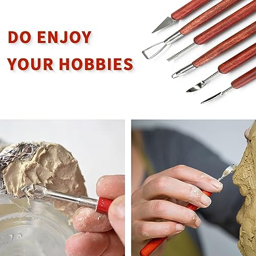 Clay Sculpting Tools, 6 PCS Double-Ended Stainless Steel Polymer Clay Tools, Wooden Handle Pottery Tools for Embossing, Carving Tools and Supplies - Image 5