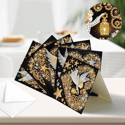 6pcs Christmas Diamond Painting Greeting Card with envelopes, DIY Angel Diamond Art Greeting Card for Blessing and Wish Special Shaped Arts Crafts for Birthday Thanksgiving Day Holiday - Image 4