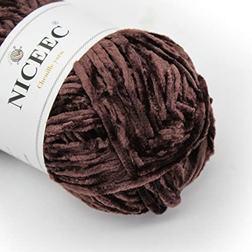 NICEEC 2 Skeins Soft Chenille Yarn 2 x255m (2X 279yds, 3X 150g)_Coffee - Image 2