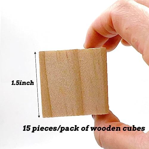 Wooden Blocks for Crafts, Unfinished Wood Cubes, 1.5 Inch Natural Wood Blocks, Pack of 15 Wood Square Blocks, Wooden Cubes for Arts and Crafts and DIY Projects - Image 2