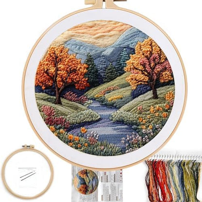 FONNUY Embroidery Kit for Beginners, Boho Nature Landscape Pre-Stamped Pattern Kits for Adults with Hoop, Easy to Follow Color Thread Needlework, 8'' Hoop (Mountain Trail) by FONNUY