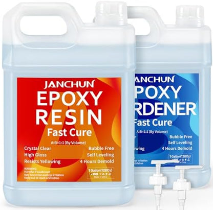 JANCHUN Epoxy Resin Kit 2 Gallon, Crystal Clear Bubble Free Resin with Pumps by JANCHUN
