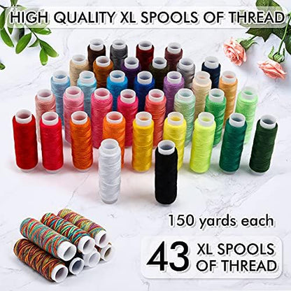 Large Sewing KIT, 226 PCS Premium Sewing Supplies with 43 XL Thread Spools, Leather Case, Scissors, Thread, Needles and Accessories, Sewing Set for Adults, Emergency, and Home by Inscraft - Image 3