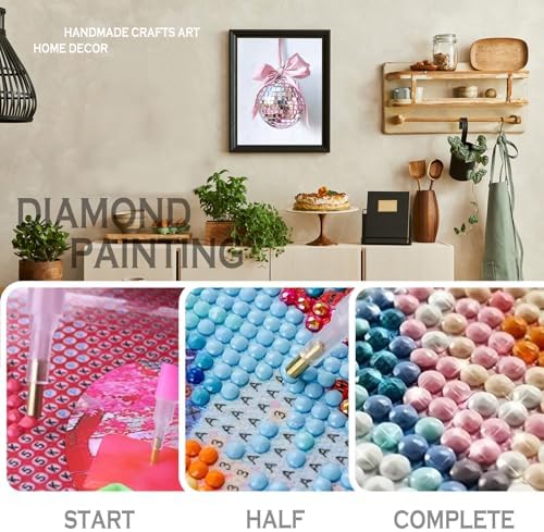 sdfkmlcdl Coquette Pink Bow Disco Ball Diamond Art Kits for Adults, Funky Preppy Girly Full Drill Diamond Painting Kits for Adults Beginners, Coquette Room Decor, 9.8x11.8 Inch - Image 4