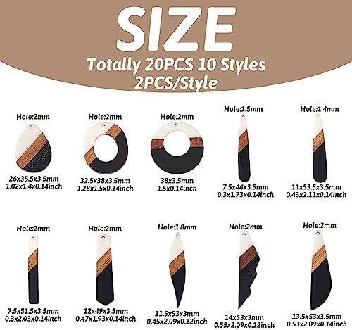 FASHEWELRY 20Pcs Resin Wood Earring Charms Wooden Earring Blanks Vintage Geometry Boho Charms Round Drop Wooden Earrings Pieces for Jewelry Making (Cow Color) - Image 6