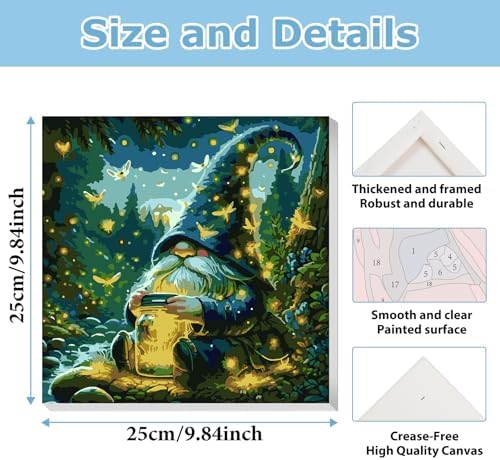Gnome Paint by Numbers Kit for Adults Beginner, Paint by Numbers 10x10 Inch - Image 3