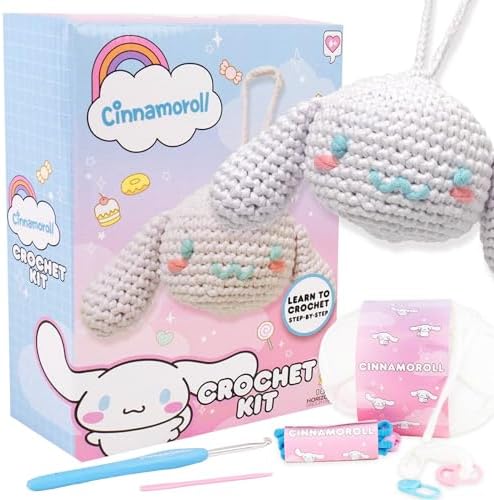 Hello Kitty® and Friends Crochet Kit – Cinnamoroll™ Bag Charm, Sanrio Crochet Kit for Beginners with Yarn, Starter Hooks, Step-by-Step Tutorials, DIY Craft, Great Teen Gifts by HorizonGroupUSA