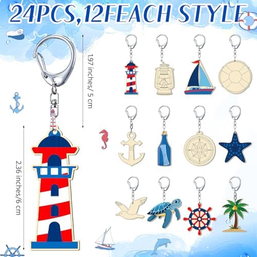 RattanView 24 Pcs Nautical Craft Keychains DIY Keychain, 12 Styles - Image 2