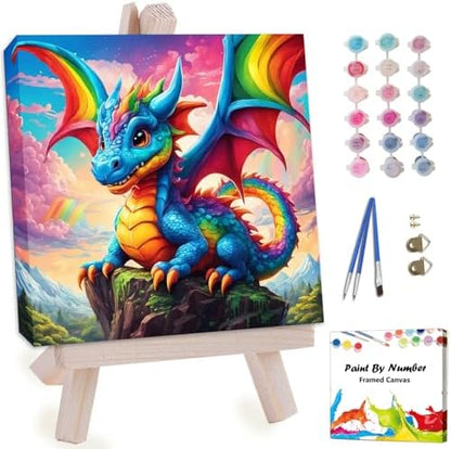 Artunion Framed Paint by Numbers Kit for Adults Beginners & Kids Ages 8-12,Dragon with Rainbow Paint by Number with Frame,Dragon Paint by Numbers Kit on Canvas 10 * 10 Inch Without Easel by ArtunionDriect