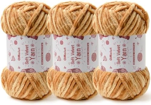 3x100g Fluffy Velvet Chenille Yarn for Crocheting and Knitting, 3x87.4yd Baby Yarn for Crocheting Soft, Crochet Chunky Yarns Amigurumi Yarns（Khaki by OMoiut