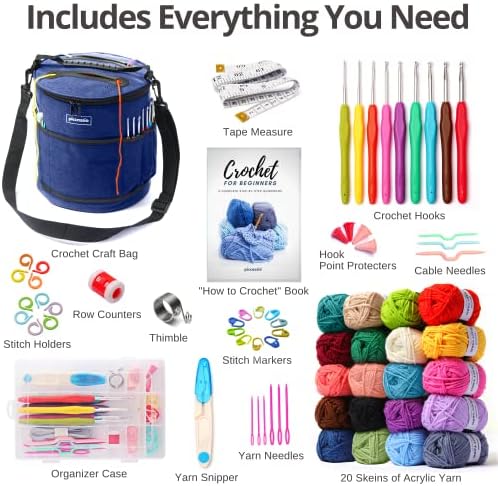 Piccassio Crochet Kit for Beginners – Complete Starter Set for Adults & Teens with 20 Yarn Colors, Hooks, Book & Organizer Bag – Learn to Make Amigurumi, Plushies & Handmade Gifts - Image 2