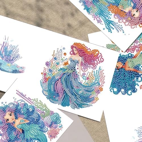 TDFERAN Diamond Painting Blank Cards Blank Cards Mermaid Greetings Card Set of 6 Birthday Greeting Card Greeting Cards with Envelopes Little Mermaid Diamond Painting Party Invitation Card - Image 5