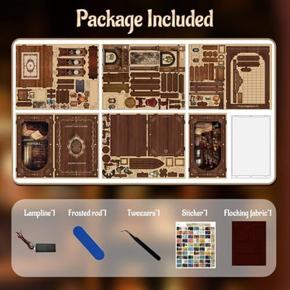KERNOWO Book Nook Kit, DIY 3D Wooden Puzzles for Adults, Teens and Beginners, Miniature Tiny House Kit for Bookshelf Decor, Bookish Gift for Family, Friends, Book Lovers (Library) - Image 3