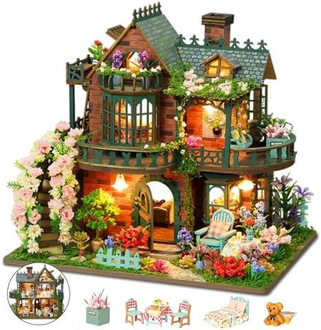 DIY Miniature House Kit with LED Lights, Fairy Garden Wooden Mini House Building Kit for Adults & Teens, Creative Crafts for Women, Friends & Hobbyists by LogicTwist