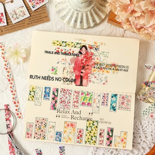 80 Pcs Vintage Botanical PET Flower Stickers Pack, Long Strip Transparent Floral & Green Leaf Borders for Scrapbooking, Aesthetic Nature Journaling Supplies for Card Making, DIY Crafts, Planner - Image 2