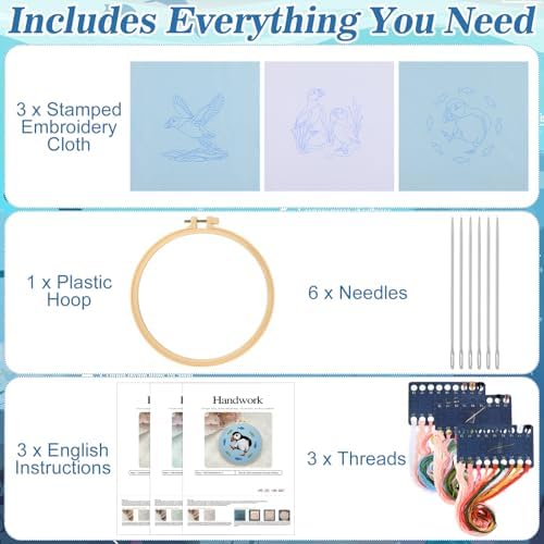 Mindsoft 3 Set Needlepoint Kit for Beginners with Hoop,Sea Bird - Image 3