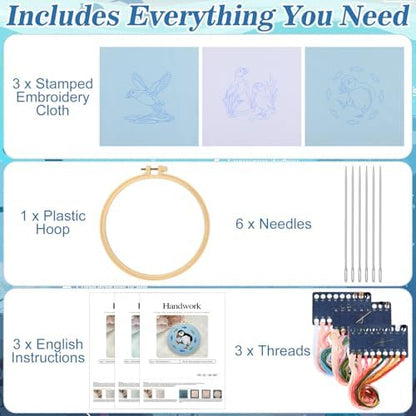 Mindsoft 3 Set Needlepoint Kit for Beginners with Hoop,Sea Bird - Image 3