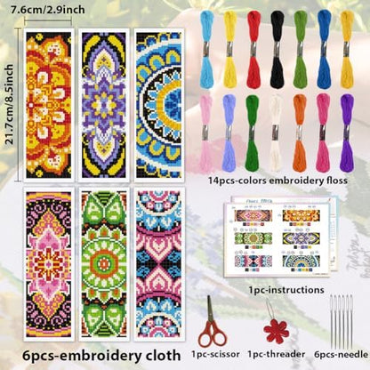 ACRNIGHEET 6PCS Cross Stitch Bookmark Kit for Beginner Mandala Stamped Cross Stitch Kits for Adults DIY Embroidery Bookmark Kits Crossstitch Kits Adult with Instructions Hand Craft Gift 11CT - Image 2