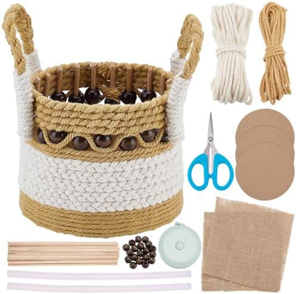 FREEBLOSS Macrame Woven Basket kit DIY Macrame Kit for Beginners with Instruction Wooden Beads Basket Weaving Craft Supplies Baskets Weaving Project for Holiday Activities by FreeandCreativeCraftsArt