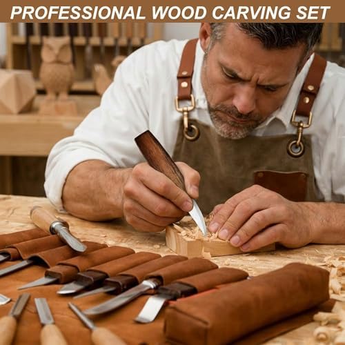 Wood Carving Kit, 25Pcs Complete Whittling Kit - 9 Walnut Handles Wood Carving Knife, 5 Detail Knifes, 3 Chisels, Professional Woodworking Tool Set for Beginners DIY Crafts & Gifts - Image 2
