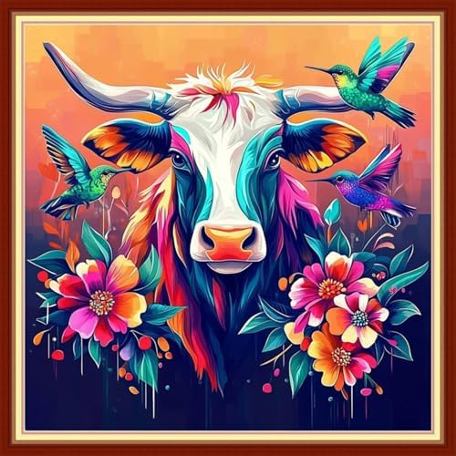 Redxing Stamped Cross Stitch Kits Embroidery kit for Beginners Adults Full Range of Embroidery Patterns Starter Kits DIY Printed Cross Stitch Kits Needlepoint Kits 11CT-Colored Bull 18x18 inchs by RedxingStampedCrossStitchK